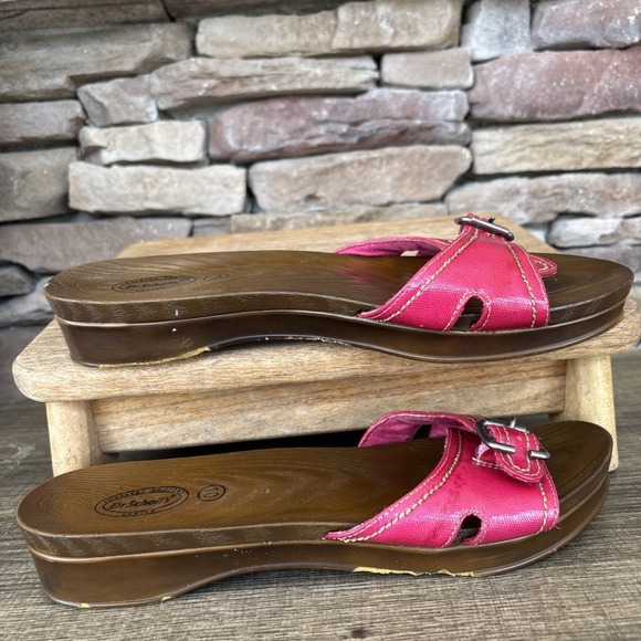 Dr Scholls Advanced Comfort Slide Buckle Sandals Red Soft Faux Wood Shoe Mule 10 - Picture 7 of 12